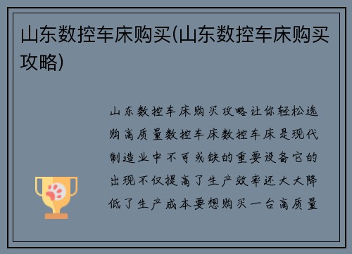 山东数控车床购买(山东数控车床购买攻略)
